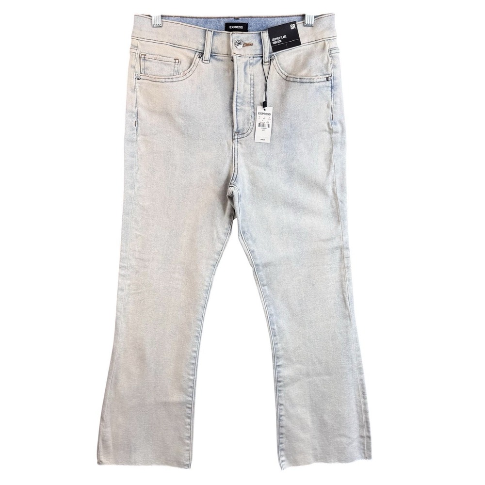 Express Cropped Flare High Rise Jeans Womens Size 8R Light Wash Stretch Denim NW